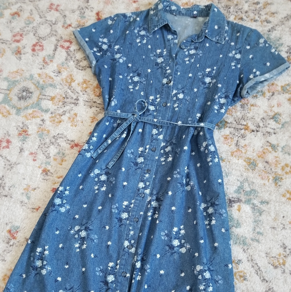 Vintage Chambray Floral Dress